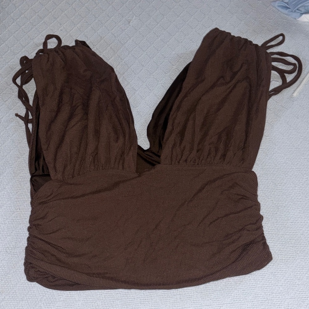 Brown Ruched Sleeveless Top
